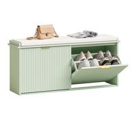 Banc à chaussures - HOMCOM - coussin d'assise rembourré et tiroir rabattable - pour couloir, chambre - 104 x 26 x 47,5 cm - vert
