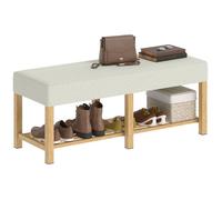 Banc à chaussures - HOMCOM - siège rembourré 2 places - étagère ouverte - bois hévéa - 120x44x48cm - naturel et beige