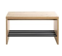 Banc à chaussures, meuble à chaussures en bois coloris chêne et métal noir -longueur 70 x profondeur 30 x hauteur 40 cm - -