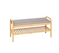Banc à chaussures, meuble à chaussures en bois coloris naturel et coussin polyester - Longueur 90 x Profondeur 34 x Hauteur 45 cm - -