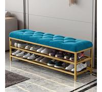 Banc à chaussures moderne en velours bleu - Ottoman de rangement élégant pour entrée, 99 x 25,4 x 45,7 cm, mobilier rembourré pour couloir, design compact, finition fourrure, solution peu encombrante