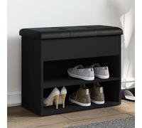 Banc à chaussures noir en bois - 62 x 32 x 50 cm - Avec coussin d'assise rembourré - Coffre de rangement - Banc de vestiaire pour couloir, entrée, salon