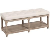 Banc à chaussures - Rangement à chaussures - Banc d'entrée - Banc assise - Armoire à chaussures - Revêtement beige en lin - Bois d'hévéa