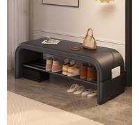 Banc à chaussures rustique en bois blanc avec étagère à chaussures avec coussin Halay Meuble pour entrée Noir 120 × 35 × 42 cm Élégant et fonctionnel