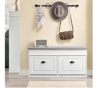 Banc à Chaussures - SoBuy - FSR64-WG - 2 Abattants - Coussin Amovible - Blanc Vieilli