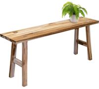 Banc à fleurs en teck naturel rectangulaire - 100 x 42 cm - Tabouret décoratif en bois massif style maison de campagne rustique - Support pour plantes en bois véritable