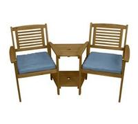 MonsterShop Banc Adirondack 2 pers. – Chaises siamoises, Table en acacia, Coussins inclus – Marron