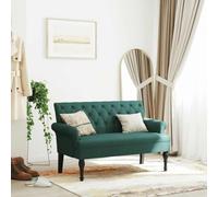 Banc avec dossier en tissu vert foncé 120 x 62 x 75,5 cm avec accoudoirs et pieds en bois pour couloir, salle à manger, chambre à coucher, salon, garde-robe, espace de rangement, rangement