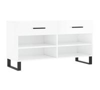 Banc Avec Espace Chaussures Haute Brillant Blanc 102x35x55 cm | 2 tiroirs, 4 étagères, pieds en fer, plateau de siège, matériau à base de bois, résistant à l'humidité
