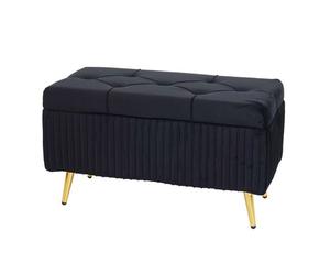Banc Avec Espace De Rangement Hwc-K50, Banc Rembourré Banc De Garde-Robe, Velours Métal 80x40cm Noir Multicolore