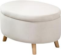 Banc avec espace de rangement, ovale Banc rembourré avec couvercle, banquette-lit avec aspect velours, pour entrée chambre salon, pieds en bois 71 x 51,5 x 42 cm Beige