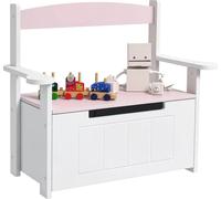 Banc avec espace de rangement pour enfants - Avec dossier - Couvercle rembourré - Capacité de charge 30 kg - Dimensions 68,5 × 34 × 58 cm - Respectueux de l'environnement - Rose