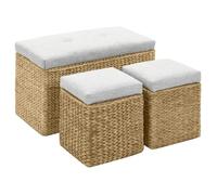 Banc avec poufs en jacinthe d'eau - vidaXL - Gris - 75x38x46 cm - 33x30x40 cm - Épaisseur du coussin 7 cm