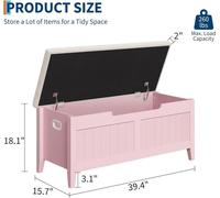 Banc avec rangement et coussin - 100 cm. Banc d'entrée avec couvercle rabattable - Charnières de sécurité - Coffre en bois - Assise rembourrée - Rose