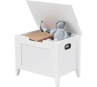 Banc avec rangement et coussin - Coffre en bois - Couvercle rabattable - 2 charnières de sécurité - Montage facile - Blanc, 60 cm