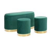 Banc avec rangement et pouf en velours vert et métal doré
