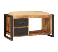 Banc avec rangement marron, bois massif de mangue | 2 tiroirs, 80 x 35 x 40 cm, style industriel, pour entrée ou salon