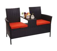 Banc Avec Table En Polyrotin Hwc-E24, Banquette De Jardin, Ensemble,132cm Noir, Coussin Terre Cuite Noir