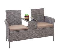 Banc Avec Table En Polyrotin Hwc-E24, Banquette De Jardin, Meuble De Jardin 132cm Gris, Coussin Crème Gris