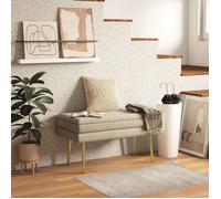 Banc banquette coffre de rangement 2 en 1 assise aspect velours et pieds acier - 79,5L x 37,5P x 43H cm beige et doré