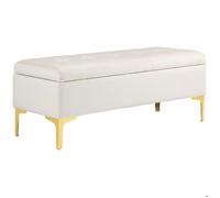Banc banquette coffre de rangement 2 en 1 assise capitonnée aspect velours et pieds métal - 120 x 44 x 44,5 cm gris et doré