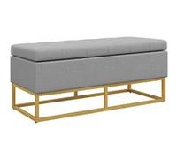 Banc banquette coffre de rangement 2 en 1 piètement acier doré assise capitonnée tissu gris Gris G