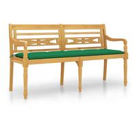 vidaXL Banc Batavia avec coussin vert 150 cm bois massif teck