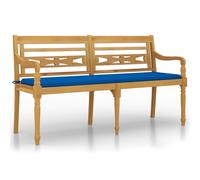 Banc Batavia avec coussin bleu roi 150 cm teck massif
