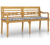Banc Batavia avec coussins Gris Motif à carreaux 150 cm Bois massif Teck