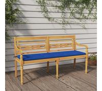Banc Batavia de The Living Store avec coussin bleu roi, 150 cm, en teck massif