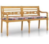 Banc Batavia vidaXL avec coussins à carreaux rouges, 150 cm, en teck massif