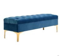 Banc bout de lit - HOMCOM - banquette capitonnée style classique chic velours doré - bois - 118x45x42cm - bleu