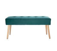 Banc scandinave capitonné en tissu velours bleu pétrole et bois clair L96 cm GUESTA