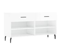 Banc Chaussures Blanc Haute Brillance 102x35x55 cm | 2 tiroirs, 4 étagères, matériau à base de bois, pieds en fer, 110 kg