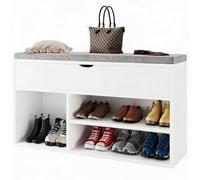 Banc Chaussures Entrée, Siège Rembourré, 2 Étagères Ouvertes, Coffre Caché | Meuble Chaussure Entree, Charnières de Sécurité, Capacité 150 kg, Meuble Rangement Chaussures pour Couloir, Petit Espace