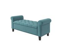 Banc coffre banquette coffre de rangement velours dim. 126 x 48,5 x 57 cm piètement bois hévéa noir turquoise