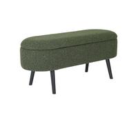 Banc coffre. bout de lit avec revêtement bouclette texturée. kaki. pieds en bois noir. L 112 x 44 x 50cm
