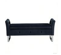 Banc coffre - Bout de lit capitonné - banquette - velours et métal - 138x51x60.6 - noir