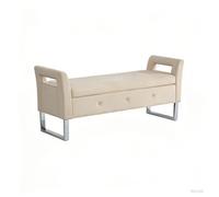 Banc Coffre - Bout de Lit Velours Capitonnée Beige - Banquette de Rangement - Design Pieds Métal - 138x51x60.5cm