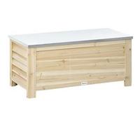Outsunny Coffre de jardin en bois et couvercle en métal galvanisé 155L avec vérins - 110 x 50 x 50 cm bois naturel