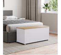 Banc coffre de rangement Arlington blanc et chêne - Repose-pieds, tabouret, banc en bois avec espace de rangement pour lit