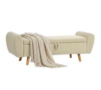 Banc coffre de rangement - HOMCOM - accoudoirs - pieds en bois d'hévéa - velours côtelé - 150 x 45 x 51 cm - beige