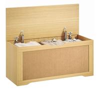 HOMCOM Coffre de Rangement en Rotin 136L Banc Coffre 100x40x45 cm Chêne | Couvercle Relevable, 2 Charnières de Sécurité, Design Sans Poignée, Banc de Rangement Salon ou Entrée