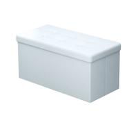 Banc coffre de rangement pliable 78x38x38 cm blanc opalin - pouf simili cuir avec couvercle capitonné, repose-pieds tabouret