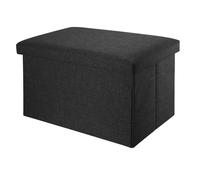 Banc coffre de rangement pliable 78x38x38 cm noir diamant - pouf tissu aspect lin avec couvercle, repose-pieds tabouret