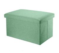 Banc coffre de rangement pliable 78x38x38 cm vert printemps - pouf tissu aspect lin avec couvercle, repose-pieds tabouret
