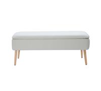 Banc coffre effet laine bou blanc et bois clair massif L120 cm LARS