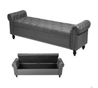 Banc Coffre en Cuir PU 166 cm avec Rangement-Duoku-Accoudoirs et Pieds en Bois-Banquette Capitonnée Idéale pour Chambre-Entrée-Gris
