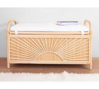 Banc coffre en rotin tressé avec coussin - L.91 x P. 43 x H. 51 cm - Naturel - SOLEYA
