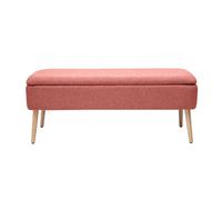 Banc coffre en tissu effet velours texturé terracotta et bois clair massif L120 cm LARS